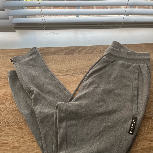 Youngla Pants Mens Large Gray Black Jogger Sweatpants Performance Drawstring - Picture 1 of 10
